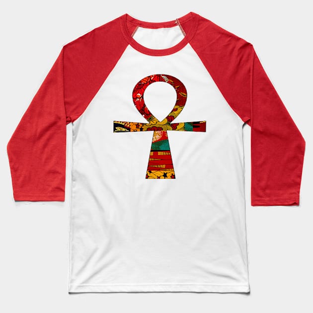 Red Floral Ankh Baseball T-Shirt by artbyomega